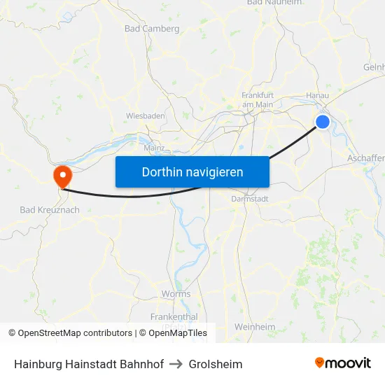 Hainburg Hainstadt Bahnhof to Grolsheim map