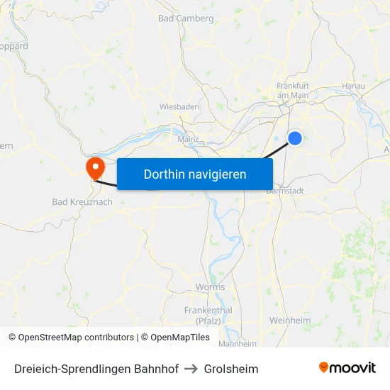 Dreieich-Sprendlingen Bahnhof to Grolsheim map