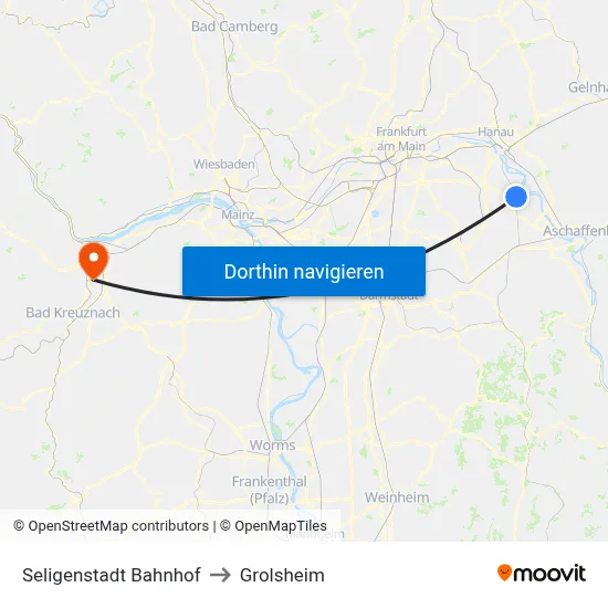 Seligenstadt Bahnhof to Grolsheim map
