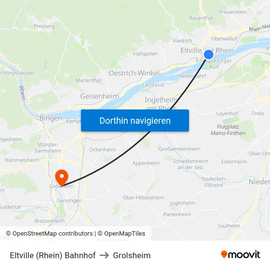 Eltville (Rhein) Bahnhof to Grolsheim map