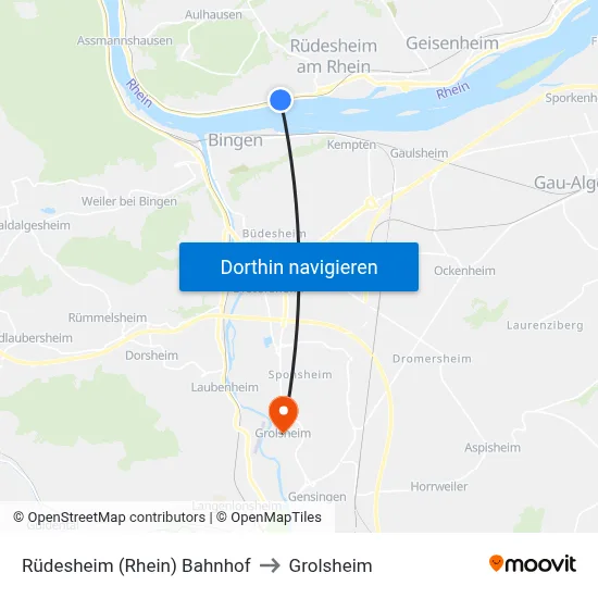 Rüdesheim (Rhein) Bahnhof to Grolsheim map