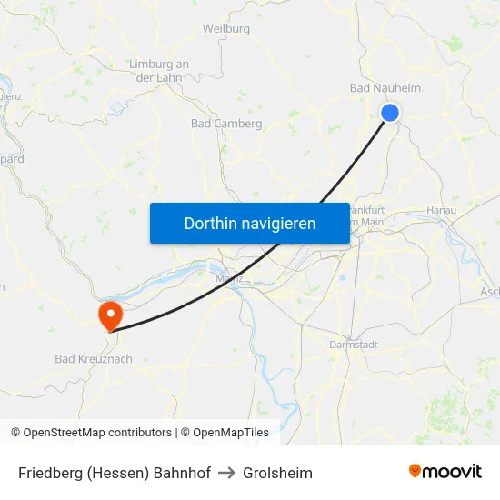 Friedberg (Hessen) Bahnhof to Grolsheim map