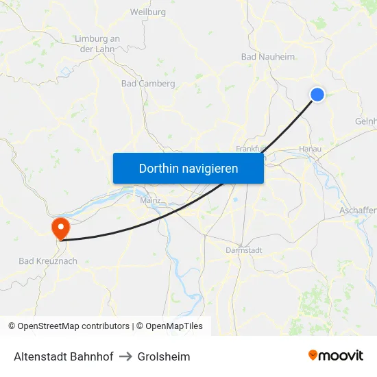 Altenstadt Bahnhof to Grolsheim map