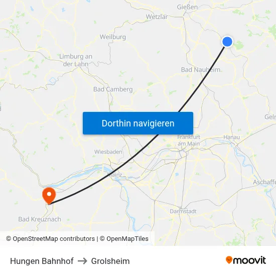 Hungen Bahnhof to Grolsheim map
