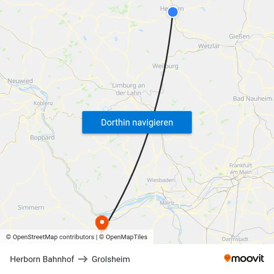 Herborn Bahnhof to Grolsheim map