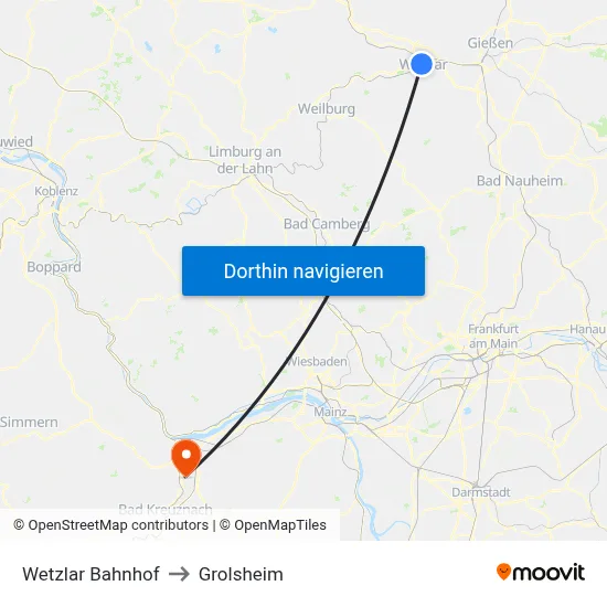 Wetzlar Bahnhof to Grolsheim map