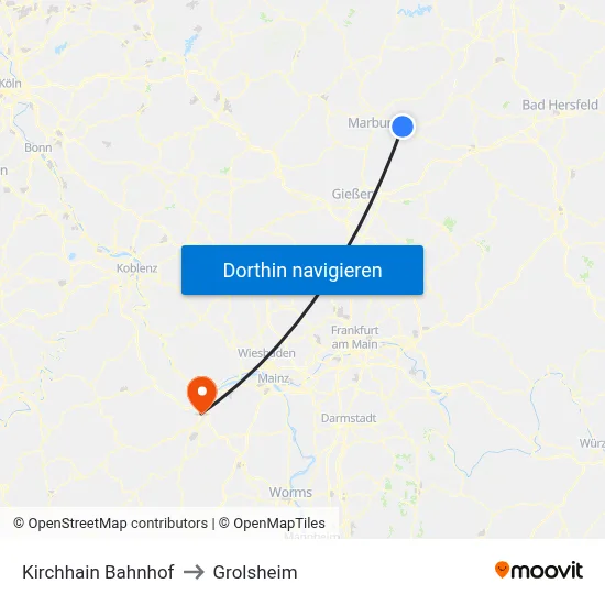 Kirchhain Bahnhof to Grolsheim map