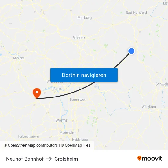 Neuhof Bahnhof to Grolsheim map