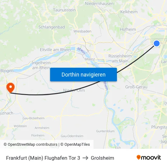 Frankfurt (Main) Flughafen Tor 3 to Grolsheim map