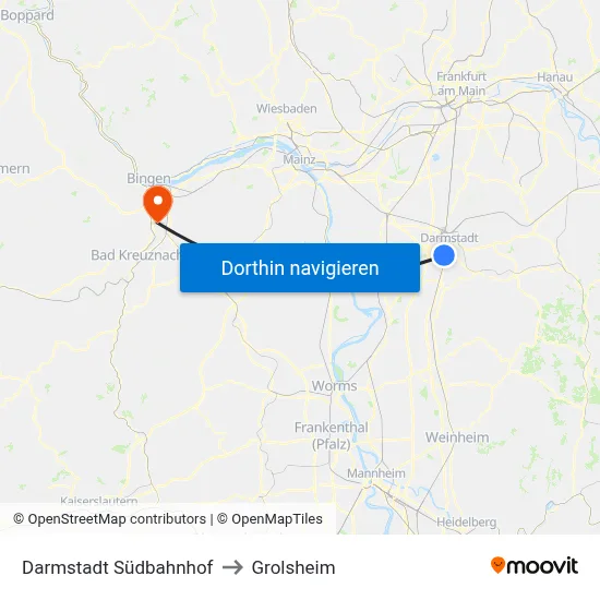 Darmstadt Südbahnhof to Grolsheim map