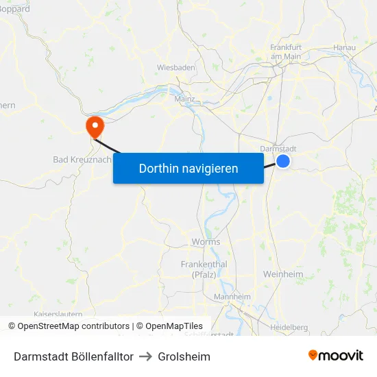 Darmstadt Böllenfalltor to Grolsheim map