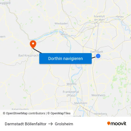 Darmstadt Böllenfalltor to Grolsheim map