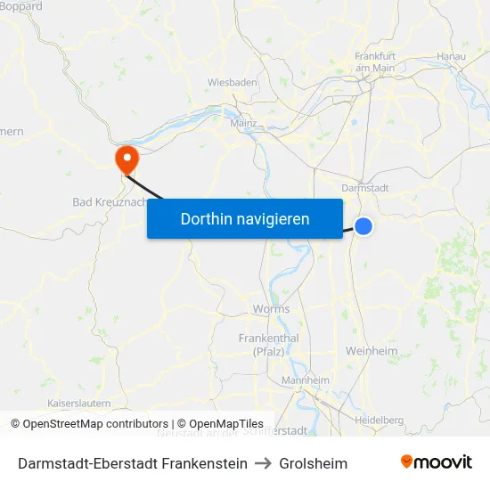 Darmstadt-Eberstadt Frankenstein to Grolsheim map