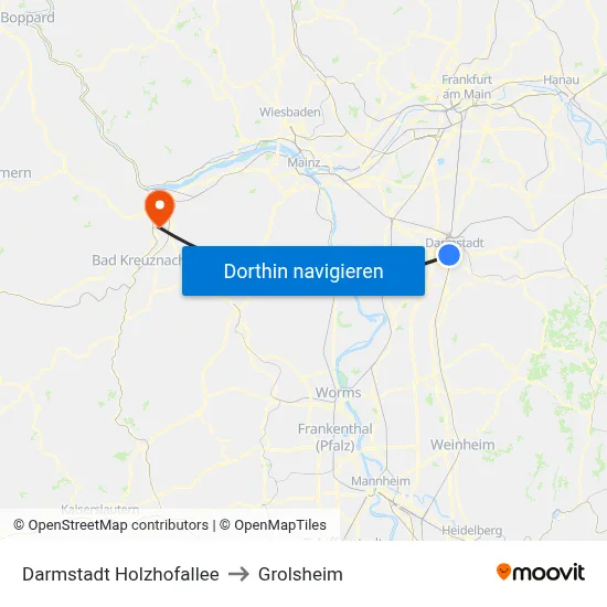 Darmstadt Holzhofallee to Grolsheim map