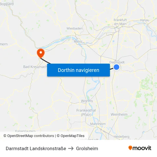 Darmstadt Landskronstraße to Grolsheim map