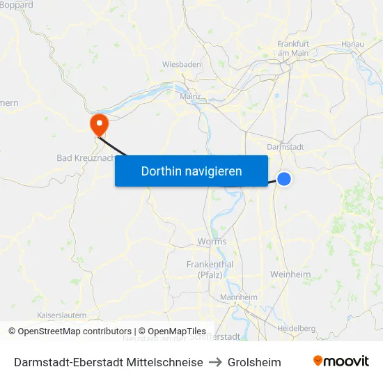 Darmstadt-Eberstadt Mittelschneise to Grolsheim map