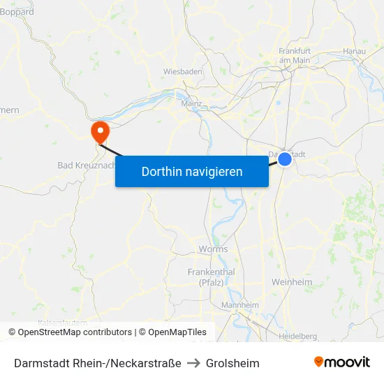 Darmstadt Rhein-/Neckarstraße to Grolsheim map