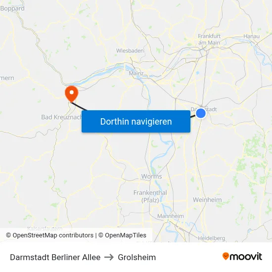 Darmstadt Berliner Allee to Grolsheim map