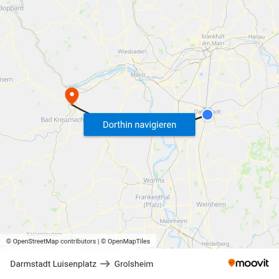 Darmstadt Luisenplatz to Grolsheim map