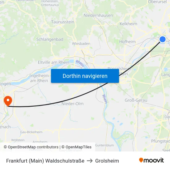 Frankfurt (Main) Waldschulstraße to Grolsheim map
