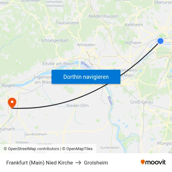 Frankfurt (Main) Nied Kirche to Grolsheim map