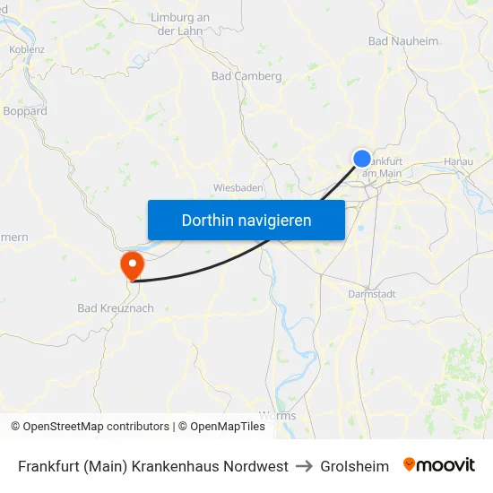 Frankfurt (Main) Krankenhaus Nordwest to Grolsheim map