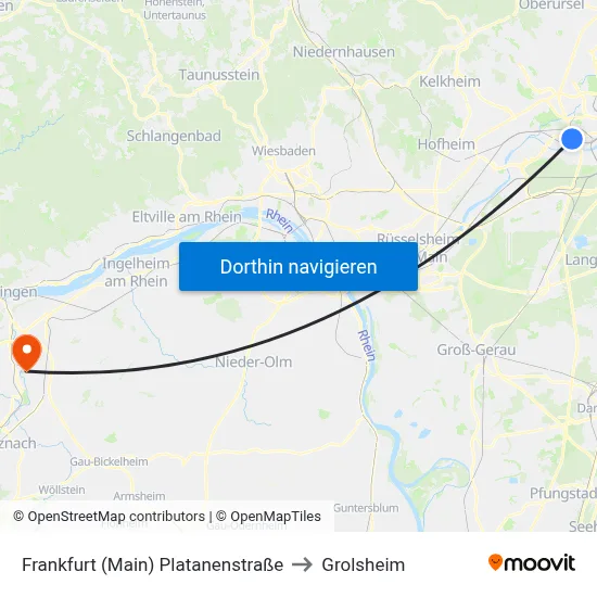 Frankfurt (Main) Platanenstraße to Grolsheim map