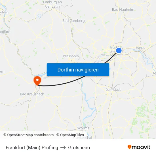 Frankfurt (Main) Prüfling to Grolsheim map