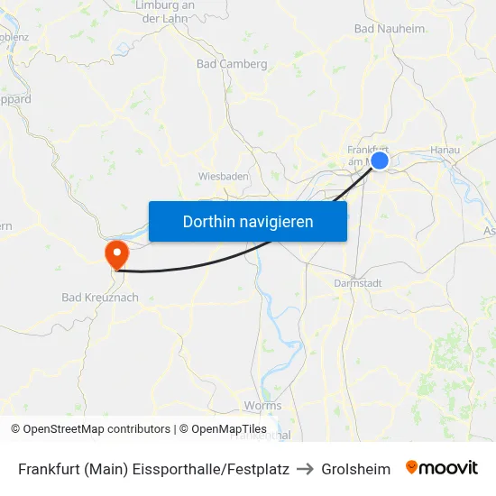 Frankfurt (Main) Eissporthalle/Festplatz to Grolsheim map