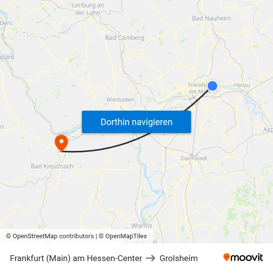 Frankfurt (Main) am Hessen-Center to Grolsheim map
