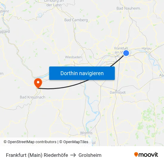 Frankfurt (Main) Riederhöfe to Grolsheim map