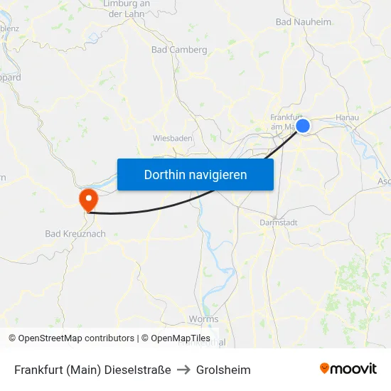 Frankfurt (Main) Dieselstraße to Grolsheim map