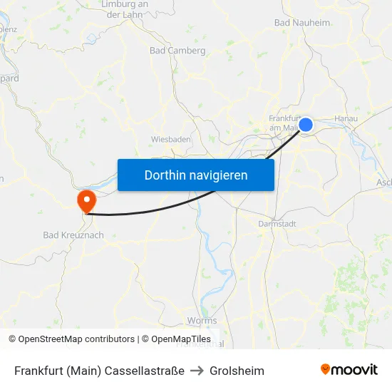 Frankfurt (Main) Cassellastraße to Grolsheim map