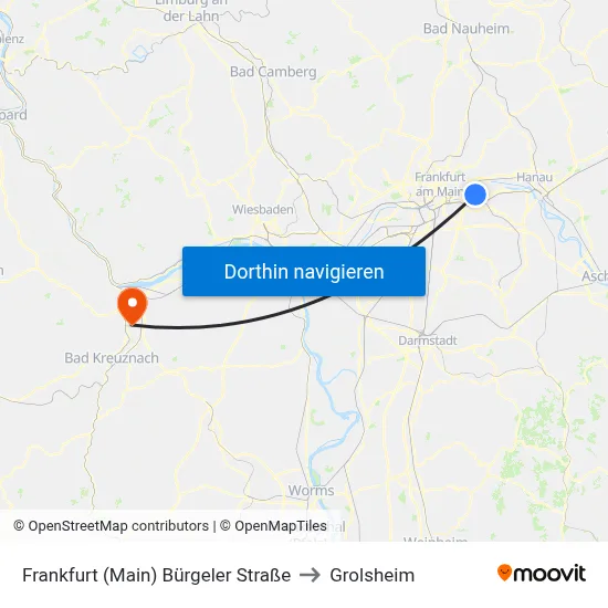 Frankfurt (Main) Bürgeler Straße to Grolsheim map