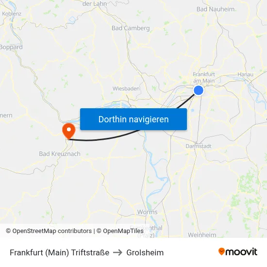Frankfurt (Main) Triftstraße to Grolsheim map