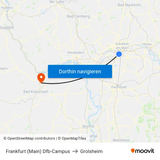 Frankfurt (Main) Dfb-Campus to Grolsheim map