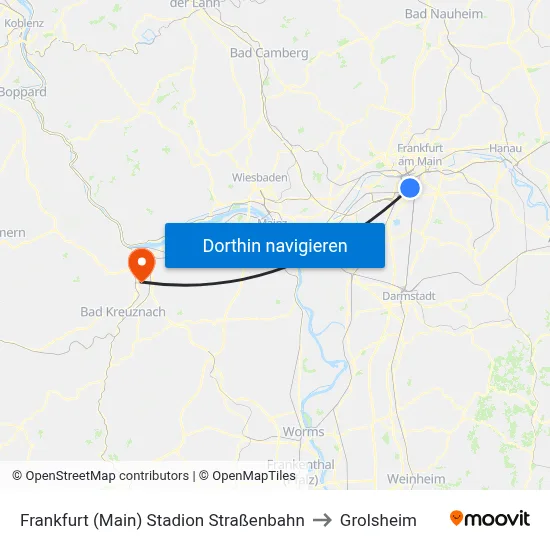 Frankfurt (Main) Stadion Straßenbahn to Grolsheim map