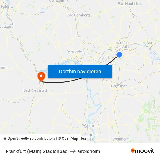 Frankfurt (Main) Stadionbad to Grolsheim map
