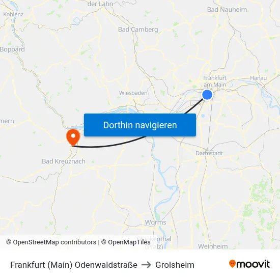 Frankfurt (Main) Odenwaldstraße to Grolsheim map