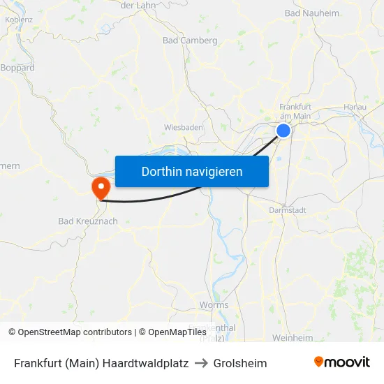 Frankfurt (Main) Haardtwaldplatz to Grolsheim map
