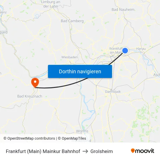 Frankfurt (Main) Mainkur Bahnhof to Grolsheim map