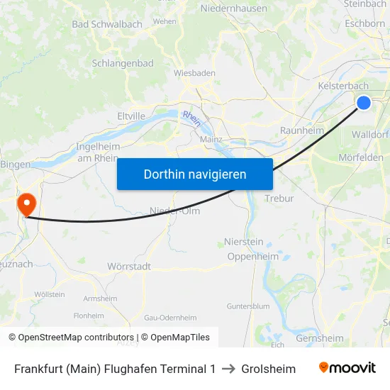 Frankfurt (Main) Flughafen Terminal 1 to Grolsheim map