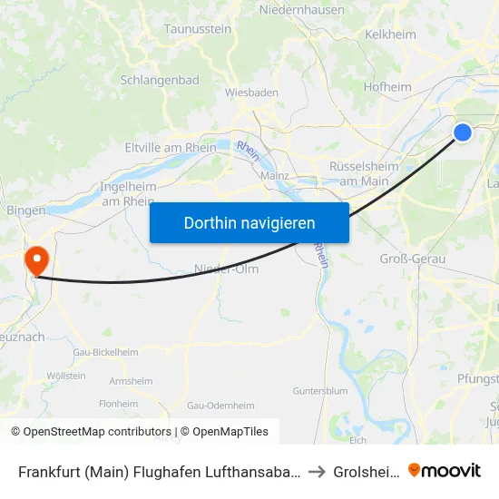 Frankfurt (Main) Flughafen Lufthansabasis to Grolsheim map