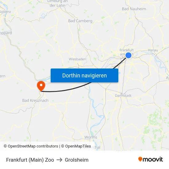 Frankfurt (Main) Zoo to Grolsheim map