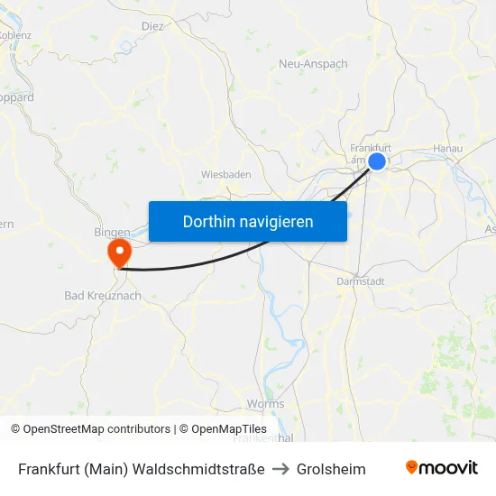 Frankfurt (Main) Waldschmidtstraße to Grolsheim map