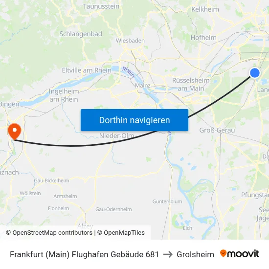 Frankfurt (Main) Flughafen Gebäude 681 to Grolsheim map