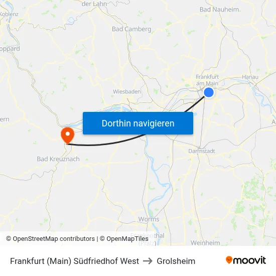 Frankfurt (Main) Südfriedhof West to Grolsheim map