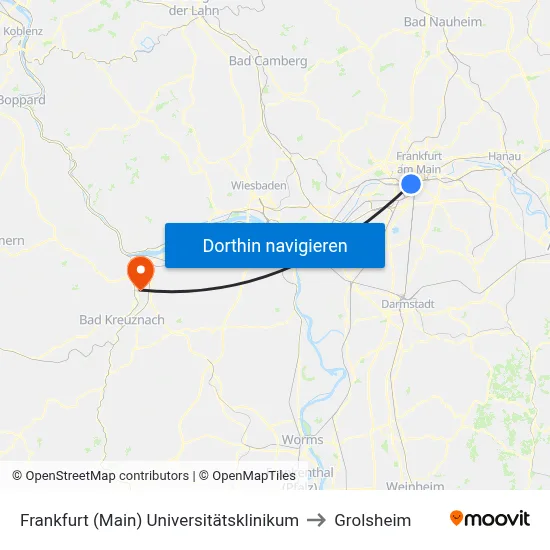Frankfurt (Main) Universitätsklinikum to Grolsheim map