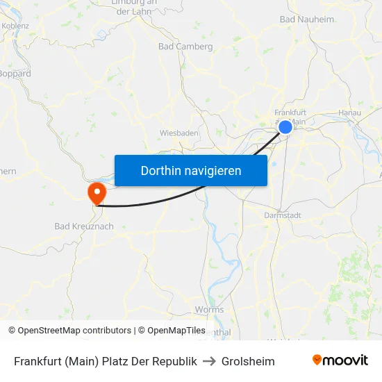 Frankfurt (Main) Platz Der Republik to Grolsheim map