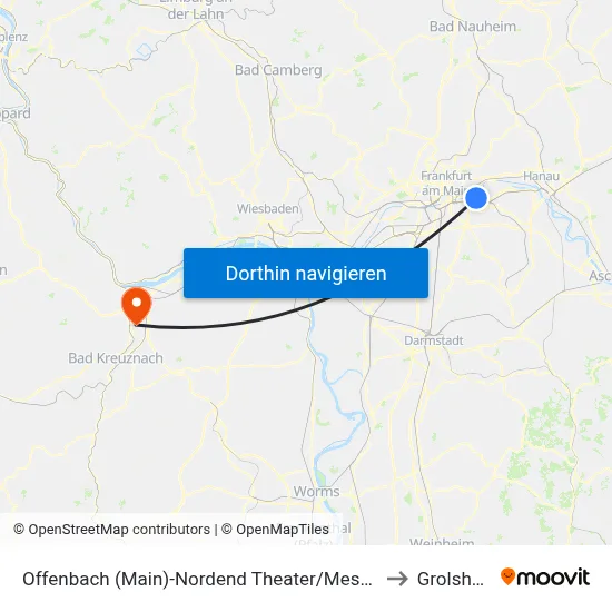 Offenbach (Main)-Nordend Theater/Messehallen to Grolsheim map